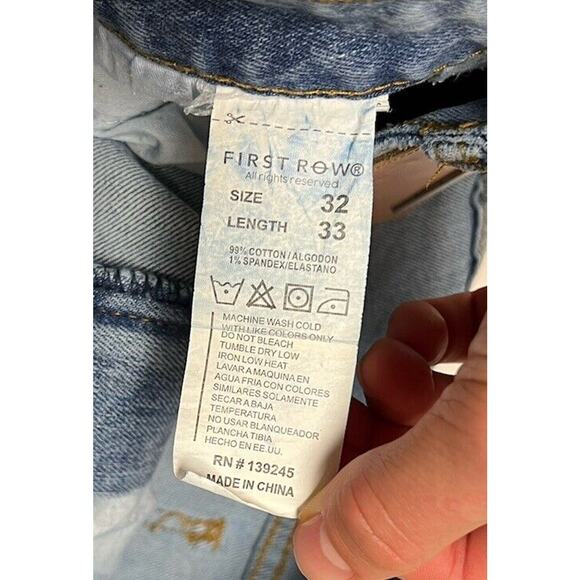 First Row Denim Knee Destroyed Slim Flare Jeans Men’s 32x33 Distressed Repaired - Picture 14 of 14